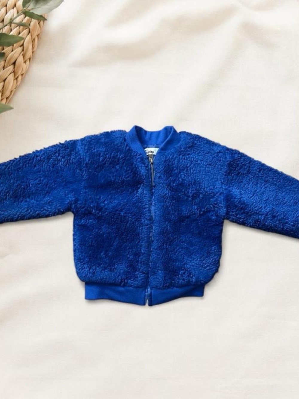 Girls 3T Vibrant Royal Blue Thick Faux Fur Sherpa Bomber Jacket Zip Up Sweater